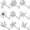 Online Ubjuliwa Ubjuliwa 9Pcs 20G Stainless Steel Nose Rings L Shape Bone Screw Nose Studs For Women Men Cubic Zirconia Moon Star Flower Butterfly Nose Piercing Jewelry