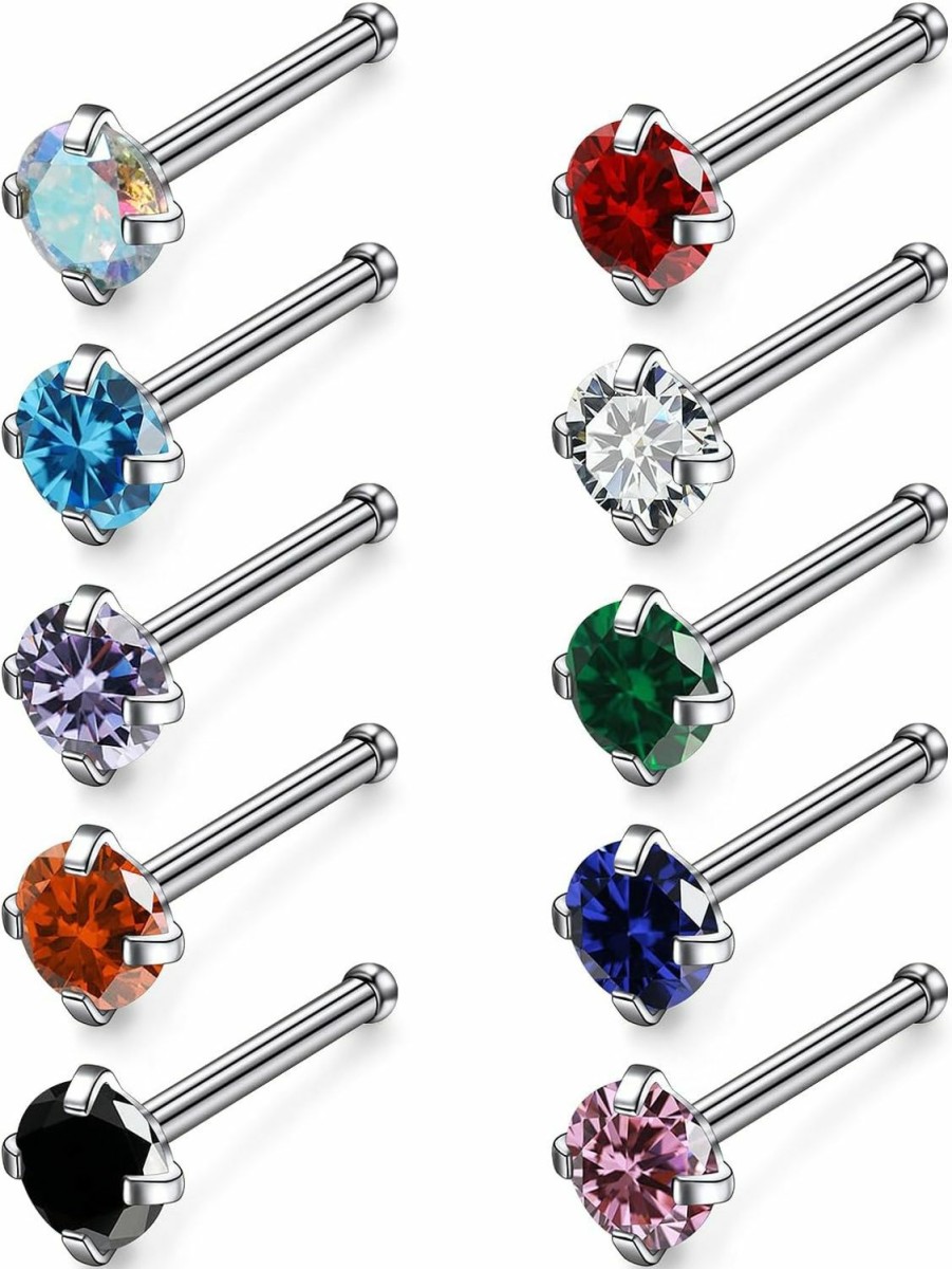 New Gnznzko Gnznzko 18G 20G 22G Stainless Steel Titanium Nose Rings Studs For Women Nose Rings L Shaped Nose Studs Screw Nose Piercing Jewelry For Women Cz 1.5Mm 2Mm 2.5Mm 3Mm 10Pcs