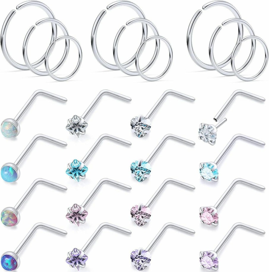 Online Vsnnsns Vsnnsns 18G 20G Threadless Push In Nose Rings For Women 316L Surgical Stainless Steel L Shaped Nose Studs Screw Bone Nose Rings Piercings Opal Nostril Piercing Studs Diamond Cz 2Mm Silver 25Pcs