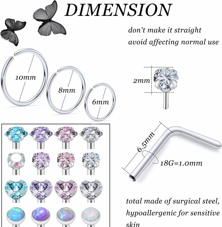 Online Vsnnsns Vsnnsns 18G 20G Threadless Push In Nose Rings For Women 316L Surgical Stainless Steel L Shaped Nose Studs Screw Bone Nose Rings Piercings Opal Nostril Piercing Studs Diamond Cz 2Mm Silver 25Pcs