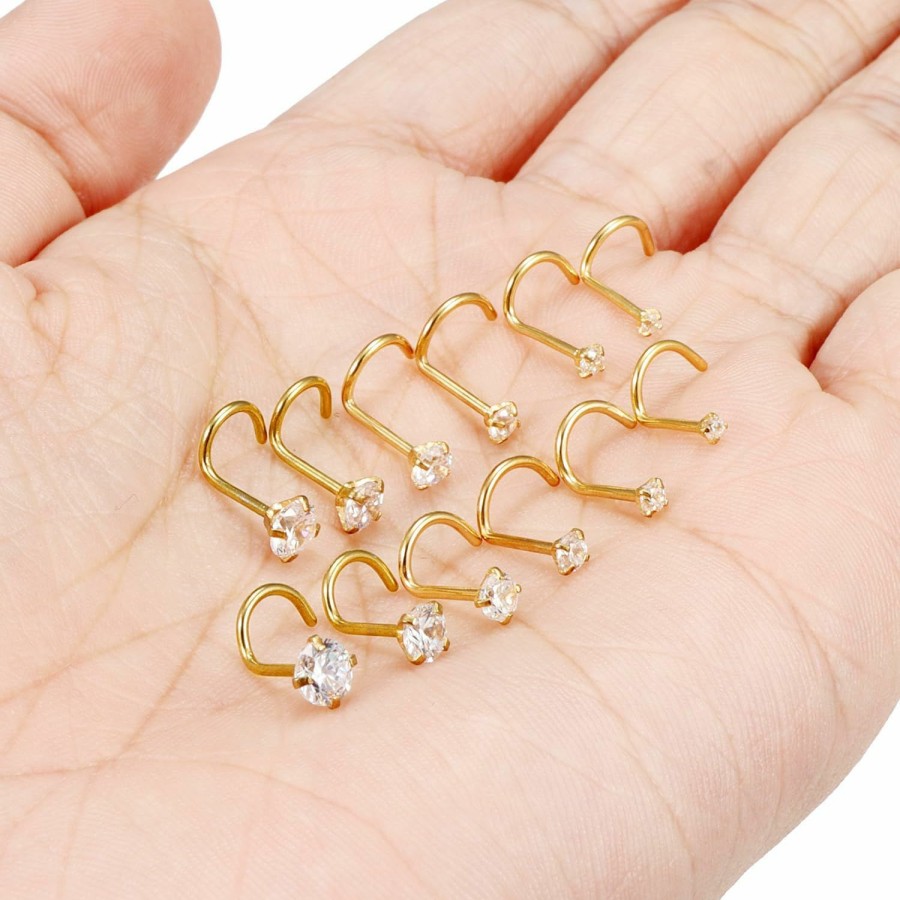 New Cisyozi Cisyozi 22G 20G 18G Corkscrew Nose Rings Hypoallergenic 316L Surgical Steel Cubic Zirconia Nose Rings Hoop Piercings Jewelry For Women Men Cz 1.5Mm 2Mm 2.5Mm 3Mm 3.5Mm 4Mm