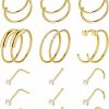 Wholesale SOMEITIA 18 Pcs 18G 20G 22G Surgical Steel Nose Rings Hoop For Women Men Nose Studs Double Nose Ring Set Nostril Piercing Jewelry