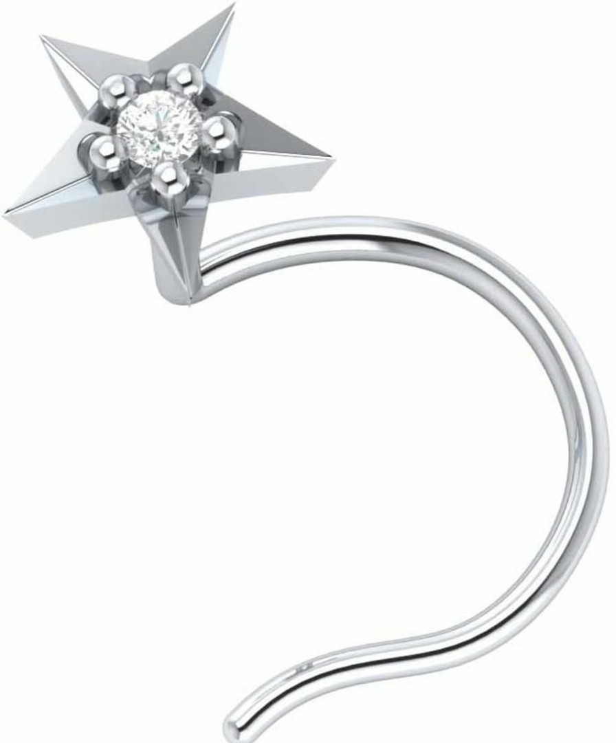 New Demira 14K White Gold Brilliant Cut Diamond Star Wedding Nose Body Piercing Ring Stud Pin