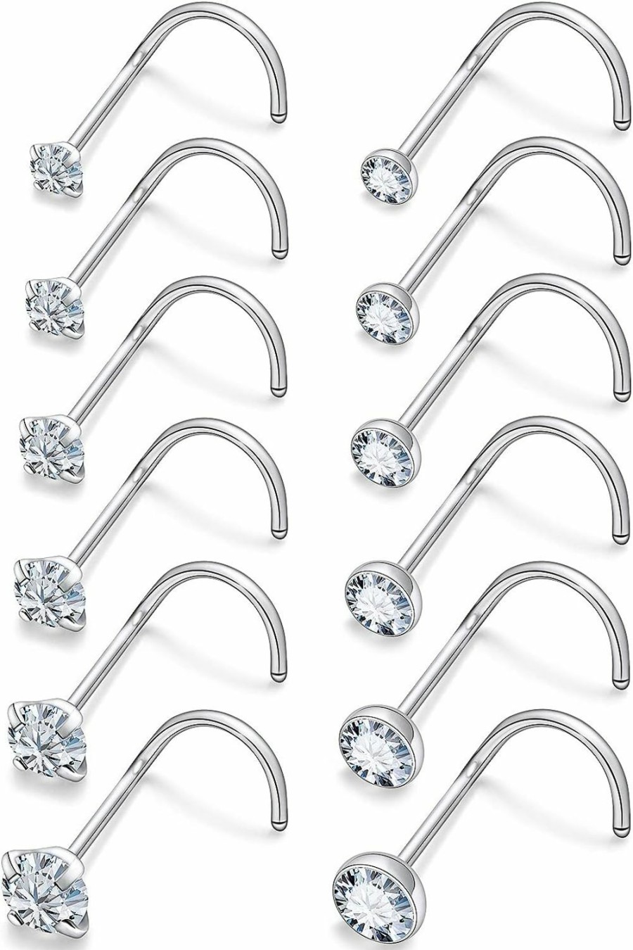 Best Uzgtvy Uzgtvy 18G 20G 22G Screw Nose Rings Studs Surgical Steel Nose Nostril Piercing Jewelry For Women Men Girl Cz 1.5Mm 2Mm 2.5Mm 3Mm 3.5Mm 4Mm 12Pcs