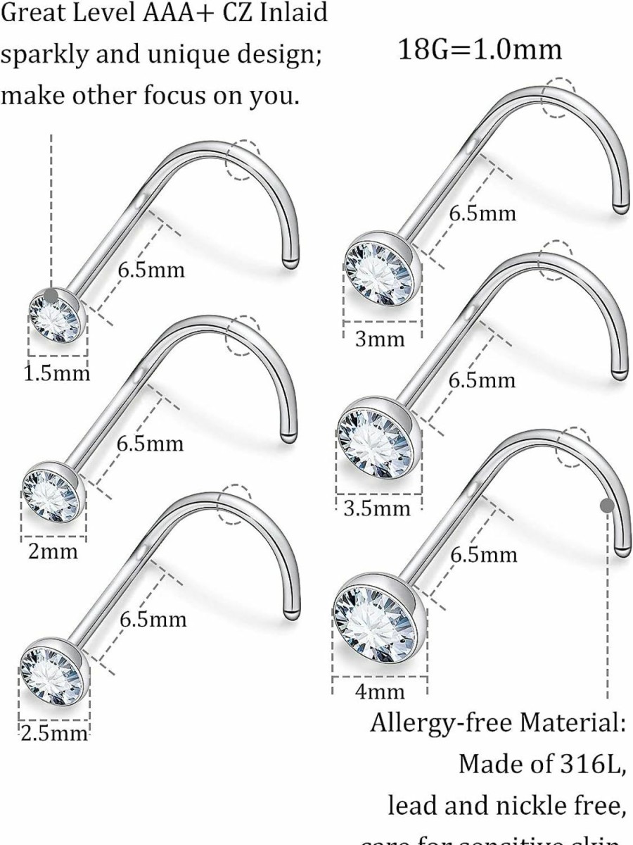 Best Uzgtvy Uzgtvy 18G 20G 22G Screw Nose Rings Studs Surgical Steel Nose Nostril Piercing Jewelry For Women Men Girl Cz 1.5Mm 2Mm 2.5Mm 3Mm 3.5Mm 4Mm 12Pcs