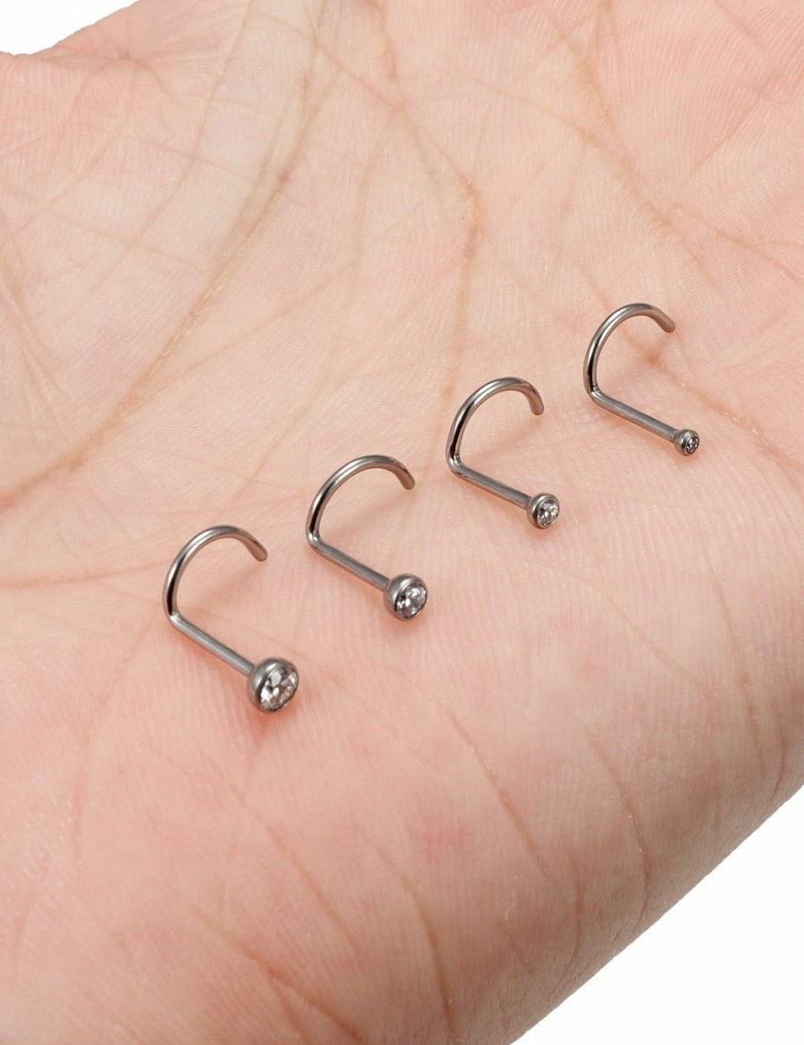 Wholesale Oufksiyy Oufksiyy 18G 20G 22G F136 Titanium Nose Rings Studs Diamond Cz Nose Studs L Shaped Straight Screw Nose Ring Stud Cubic Zirconia Nose Piercing Jewelry Small Cute Nose Studs 1.5Mm 2Mm 2.5Mm 3Mm