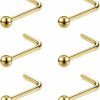 Wholesale 6ixGosh 6Ixgosh 6Pcs 20G Nose Studs 3Mm Ball Flat Surgical Steel Nose Ring For Women Men Black Rose Gold Nose Stud L Shaped Corkscrew Nose Ring Studs Cute Nostril Nose Piercing Jewelry