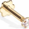 New Demira Real Diamond 14K Yellow Gold Nose Stud Lip Labret Monroe Pin With Internally Threaded Screw Post