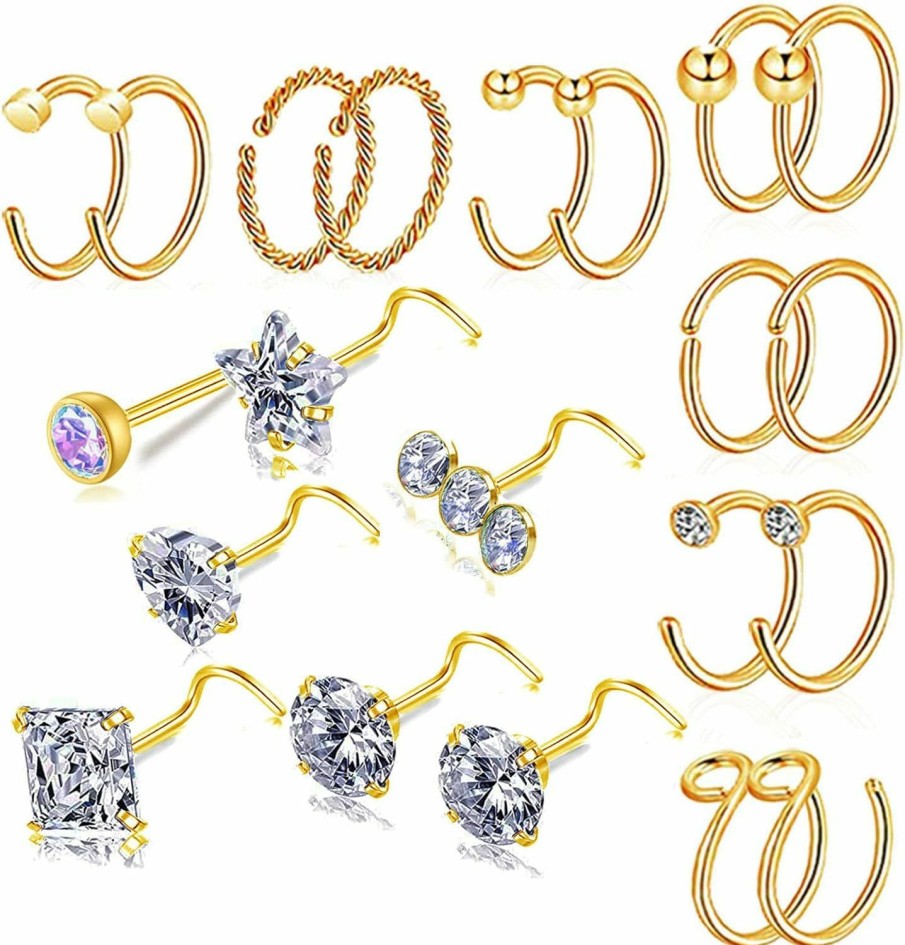 Wholesale Yeelong Yeelong Hypoallergenic 20G Nose Ring Hoop Surgical Steel L-Shaped Nose Rings Studs Screw Nose Piercing Jewelry Hoop Nose Rings For Women(Gold Silver Black Colored)