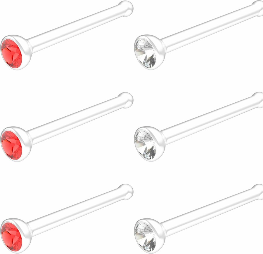 New Belatti Belatti 6Pcs Clear Nose Rings 20G For Women & Men 2Mm Cz Crystal | Biocompatible Clear Plastic Nose Stud 20 Gauge Straight Bar Set | Hypoallergenic Bioflex Clear Nose Piercing Jewelry (Choose Color)