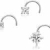 Online Lavari Jewelers Lavari Jewelers 22 Gauge Twist Stud Nose Ring Set For Women I 1.5Mm, 2Mm, 2.5Mm Cubic Zirconia Nose Ring For Her I 14K White Or Yellow Gold Uni Stud I 22G Hypoallergenic Nostril Piercing