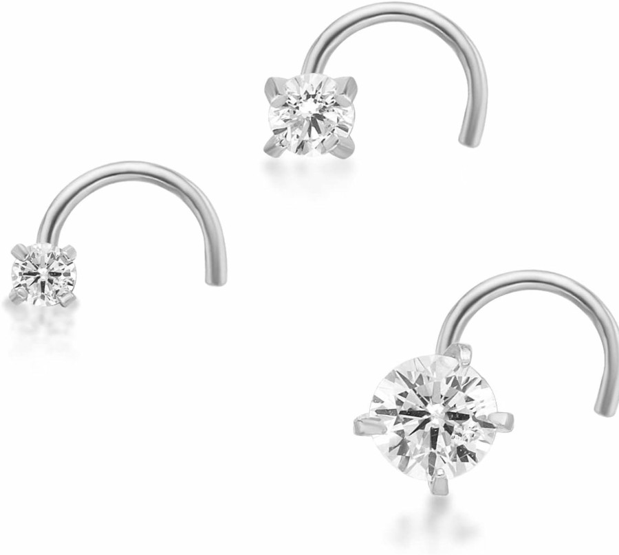 Online Lavari Jewelers Lavari Jewelers 22 Gauge Twist Stud Nose Ring Set For Women I 1.5Mm, 2Mm, 2.5Mm Cubic Zirconia Nose Ring For Her I 14K White Or Yellow Gold Uni Stud I 22G Hypoallergenic Nostril Piercing