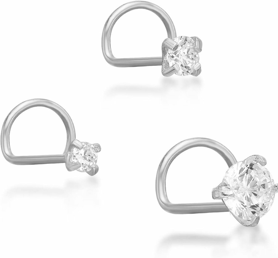 Online Lavari Jewelers Lavari Jewelers 22 Gauge Twist Stud Nose Ring Set For Women I 1.5Mm, 2Mm, 2.5Mm Cubic Zirconia Nose Ring For Her I 14K White Or Yellow Gold Uni Stud I 22G Hypoallergenic Nostril Piercing