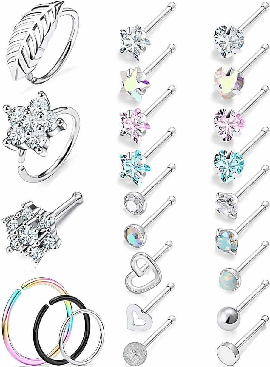 Online Prjndjw Prjndjw 20G Nose Rings Hoop Stainless Steel Straight-Shaped Hypoallergenic Nose Ring Indian Nose Rings Studs Screw Clear Cz Diamond Retainer Tragus Cartilage Helix Earrings Piercing Hoop 20 Gauge