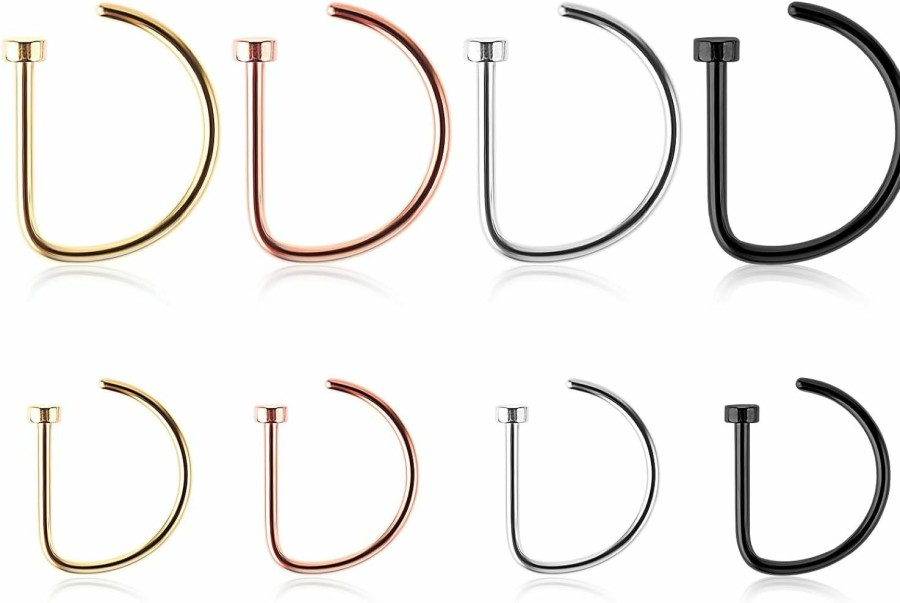 Wholesale Yolev Yolev 8Pcs Fake Nose Ringsnose Ring Hoop D Shaped Screw Nose Studs Diamond Small Piercing Jewelry Nose Hoop For Faux Lip Septum Nose Ring Set