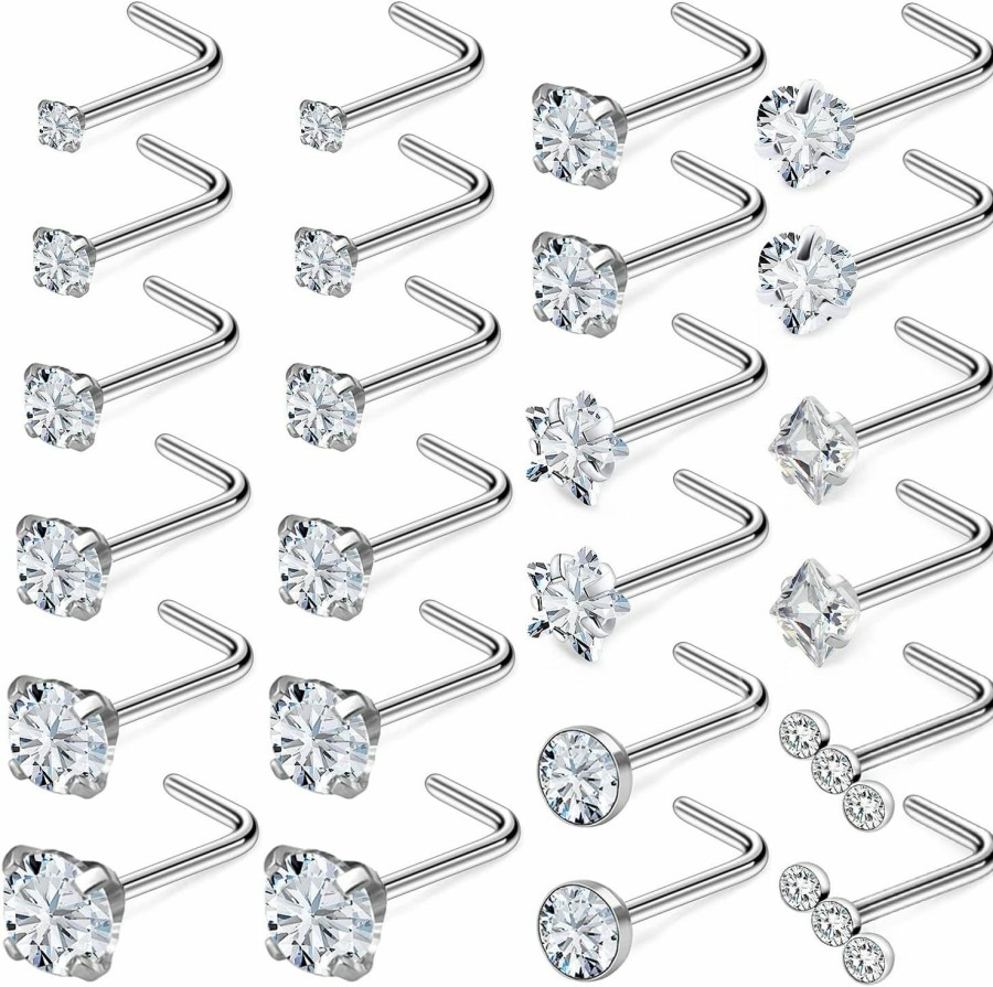 Clearance Kridzisw Kridzisw 18G Nose Rings Studs With Cubic Zircona Sparkly 316L Surgical Steel Straight Screw L Shaped Hypoallergenic Nose Studs Piercing Jewelry For Women Men 1.5Mm 2Mm 2.5Mm 3Mm 4Mm 12Pairs