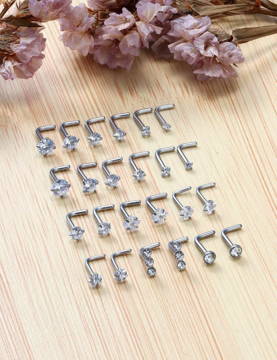 Clearance Kridzisw Kridzisw 18G Nose Rings Studs With Cubic Zircona Sparkly 316L Surgical Steel Straight Screw L Shaped Hypoallergenic Nose Studs Piercing Jewelry For Women Men 1.5Mm 2Mm 2.5Mm 3Mm 4Mm 12Pairs