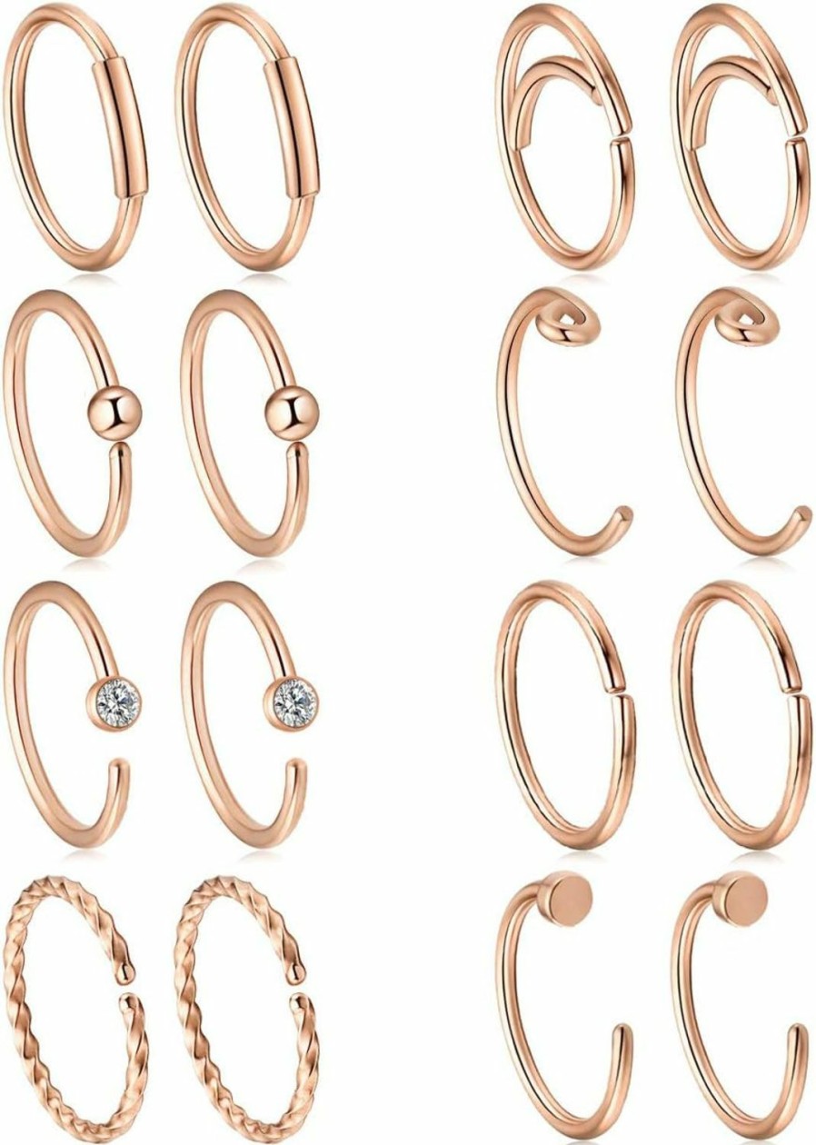 Wholesale PiercingJ Piercingj 37Pcs 20G 16G Nose Rings Sets For Women Stainless Steel Nose Bone Screw L Shaped Nose Studs Retainer Tragus Cartilage Earring Hoop Nose Piercing Jewelry