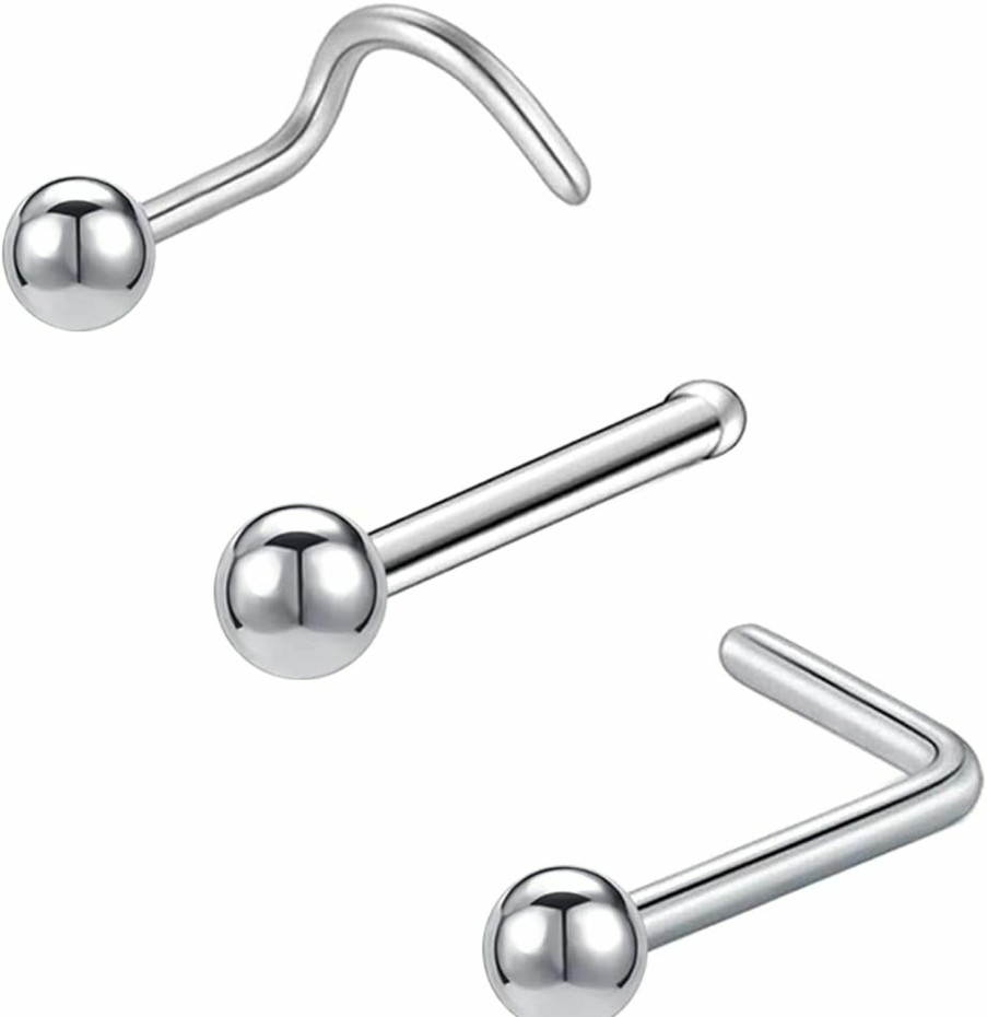 Wholesale BodyAce 4-6Pcs Grade 23 Titanium Nose Studs, 20G Cz Tiny Nose Rings, Nose Piercing Jewelry For Women Men, Nose Bone/Screws/L Shaped