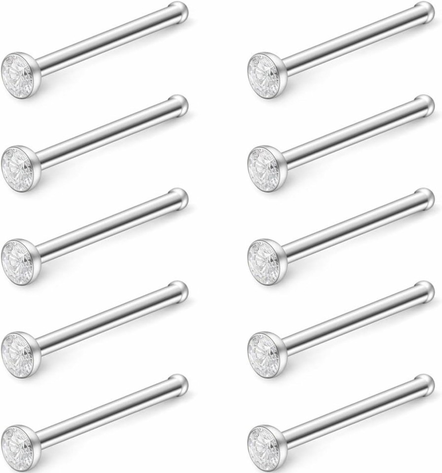 Wholesale Ruifan Ruifan 18G 1.5Mm 2Mm 2.5Mm 3Mm Jeweled Diamond Cz Nose Bone Studs Rings Piercing Jewelry 10Pcs