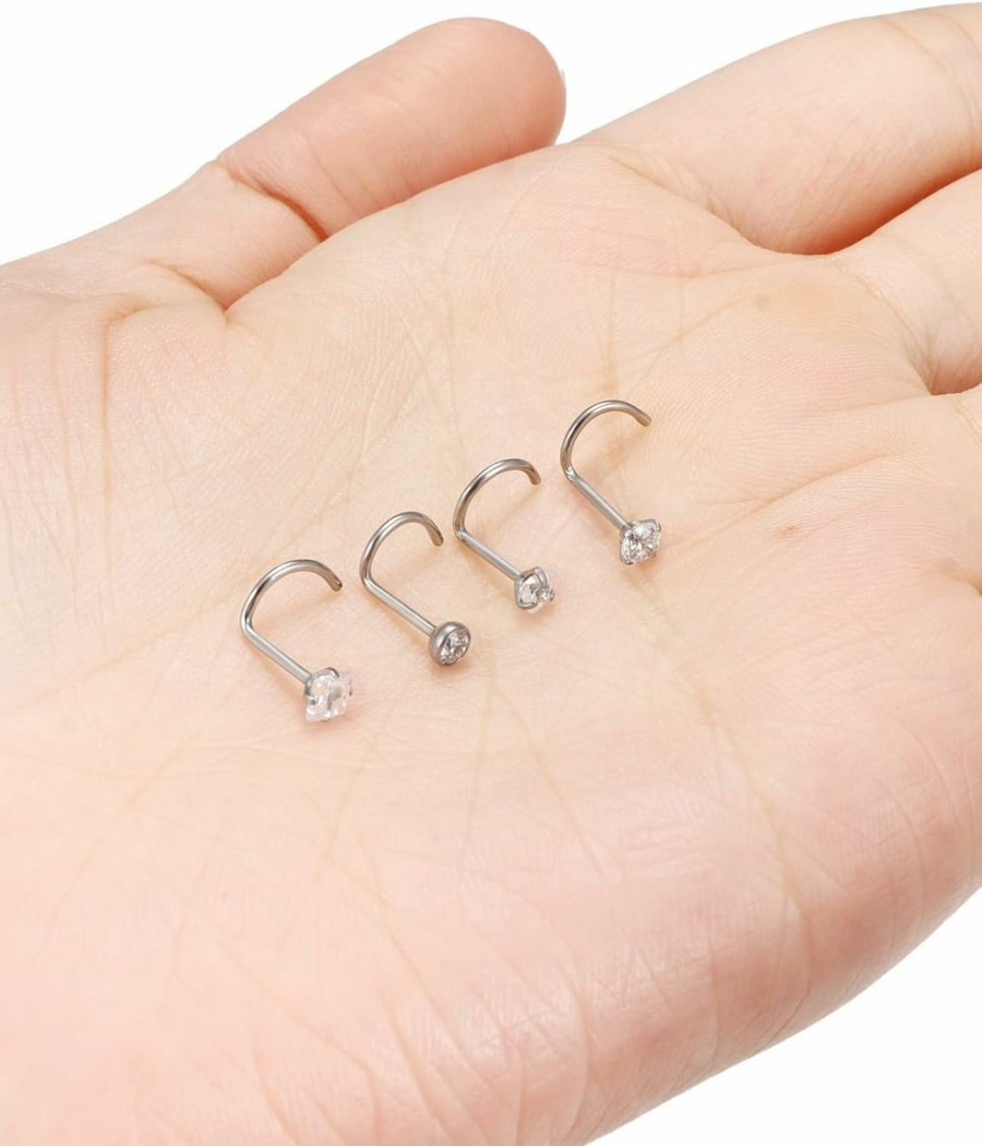 New Oufksiyy Oufksiyy 18G 20G 22G F136 Titanium Nose Rings Studs G23 Square Star Diamond Cz Nose Studs L Shaped Straight Screw Nose Ring Stud Cubic Zirconia Nose Piercing Jewelry Small Cute Nose Studs 3Mm