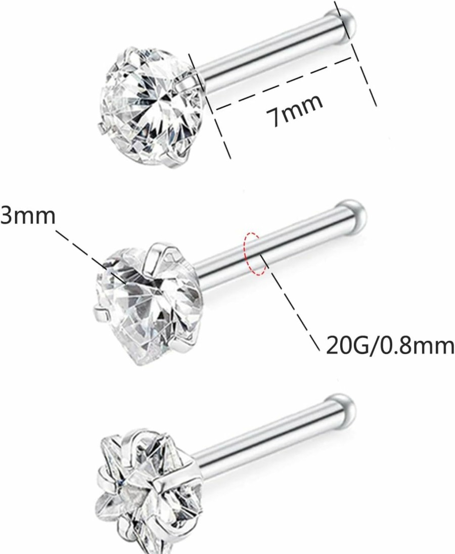 Hot CHARMONLINE Charmonline 925 Sterling Silver Nose Rings 20G Nose Stud Nose Ring Cz Nose Studs Nose Hoop Rings Nose Body Piercing For Women Men