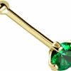 Clearance Jewelry Avalanche Jewelry Avalanche 22G Solid 14Kt Gold Nose Bone Stud With Prong Set Real Emerald Gemstone, 14Kt Yellow Gold Or 14Kt White Gold - May Birthstone Nose Ring