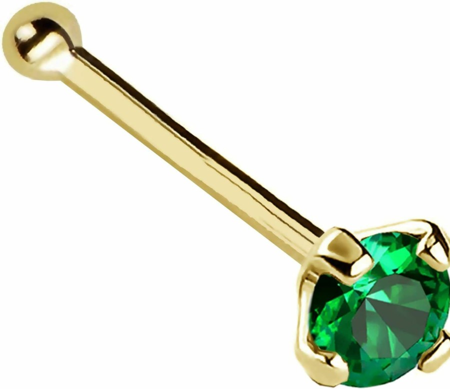 Clearance Jewelry Avalanche Jewelry Avalanche 22G Solid 14Kt Gold Nose Bone Stud With Prong Set Real Emerald Gemstone, 14Kt Yellow Gold Or 14Kt White Gold - May Birthstone Nose Ring