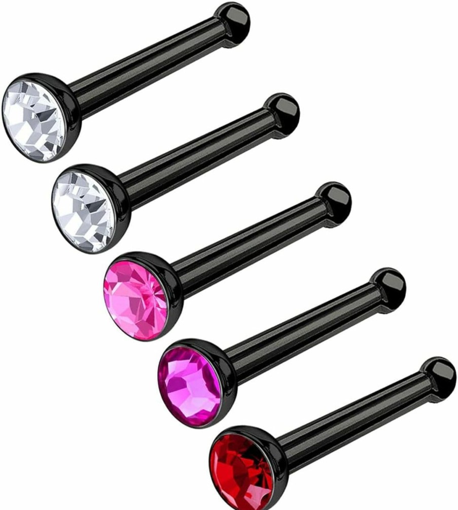 Wholesale Generic 5Pcs Black Anodized 20G 9/32 7Mm Nose Piercing Jewelry Studs Piercing Jewelry 2Mm Crystal Ball More Choices