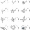 Best YADOCA Yadoca 12 Pcs 20G Nose Studs Surgical Steel L Shaped Nose Rings Studs For Women Men Cz Heart Butterfly Flower Snake Nose Piercing Jewelry