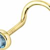 New Jewelry Avalanche Solid 14K Gold Nose Screw Stud Bezel Set Aquamarine 22G Cork-Screw Nose Stud - 14K White Gold / 14K Yellow Gold March Birthstone Nose Ring Stud