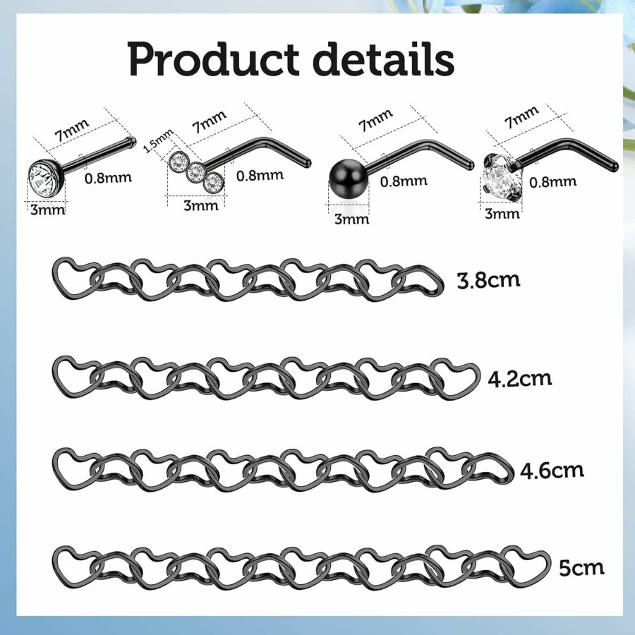 Best Drperfect Drperfect Nose Chain Nose Ring Nostril Piercing Chain Double Nose Ring Chain 316L Stainless Steel Nose Rings L Shaped And Heart Nose Chain(3.8-5.0Cm) Nose Piercing Chain Nostril Piercing Jewelry