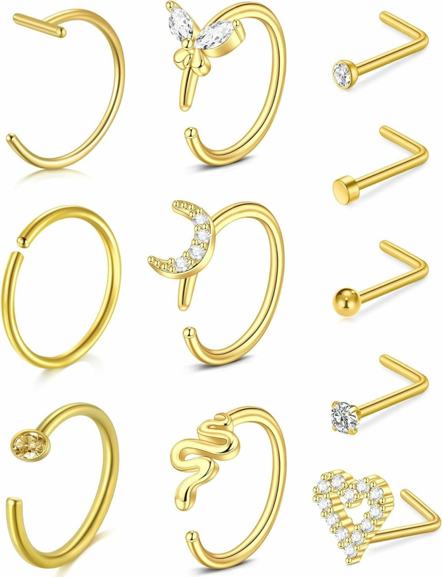 Clearance Zolure Zolure 18G 20G 22G Nose Rings Nose Studs Surgical Stainless Steel Screw L Shaped Pin Bone Nose Nostrial Piercing Jewerly For Women Men