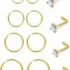 New Boernfnso Boernfnso Gold Nose Rings Studs Hoops Surgical Steel 20G Nose Piercing Jewelry L Shaped Nose Rings Nose Studs Nose Piercings 1.5-3Mm Cubic Zirconia Top, Hypoallergenic Cute Nose Rings 6-12Mm