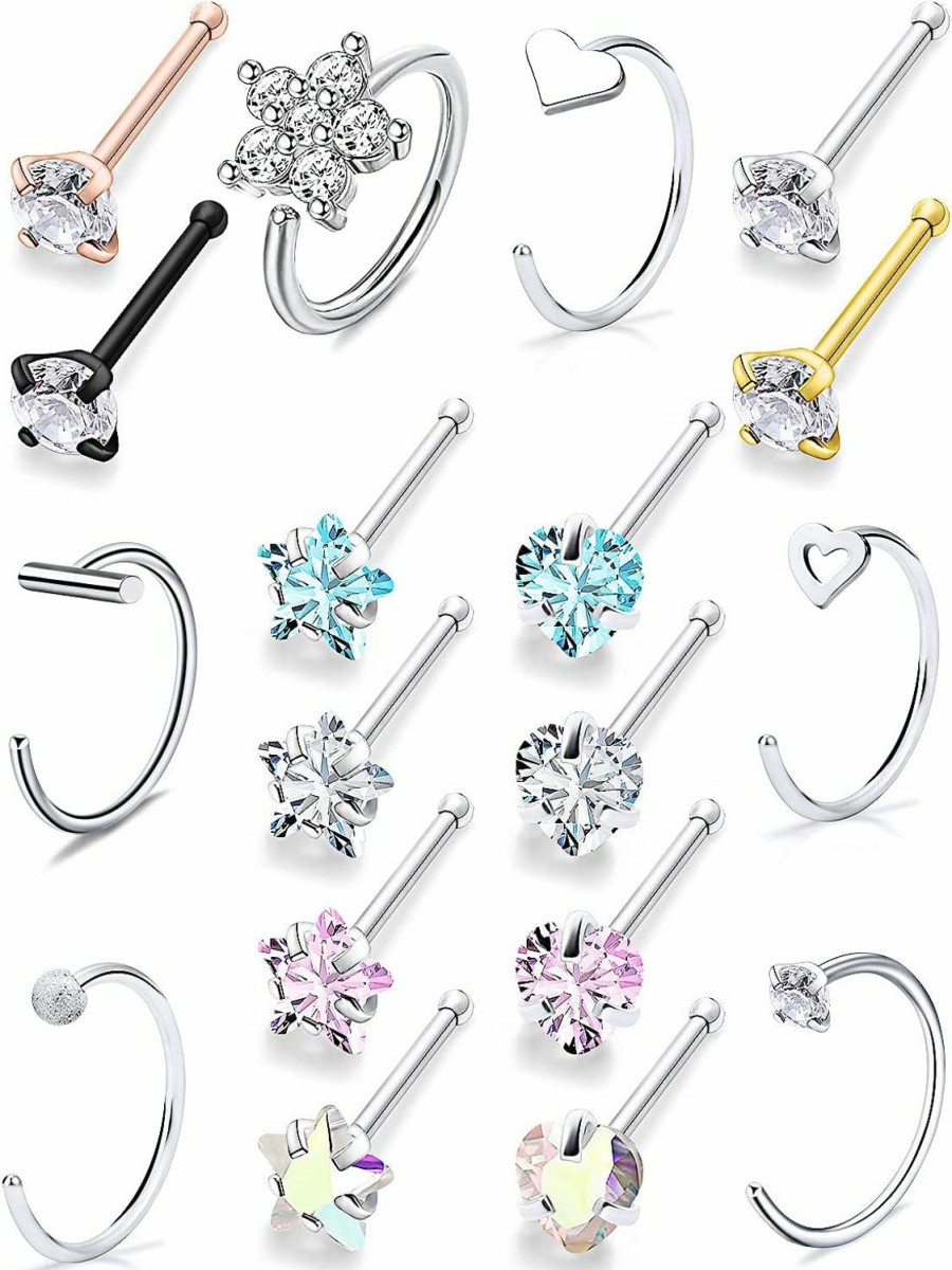 Hot Prjndjw Prjndjw 20G Nose Rings Hoop Studs For Women Nose Piercings Diamonds Cz Straight High Nostril Nose Ring Helix Daith Cartilage Orbital Rook Conch Tragus Piercing Men Jewelry Retainer 7Mm