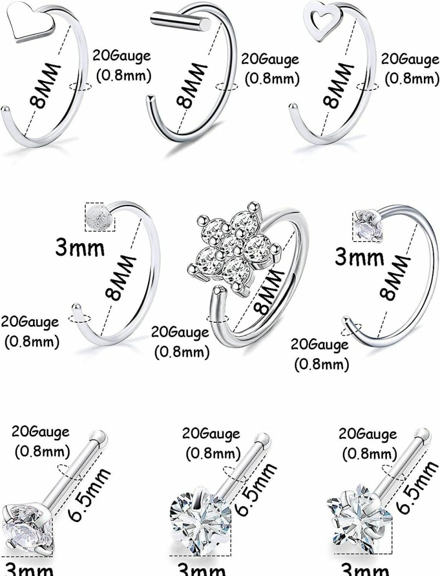 Hot Prjndjw Prjndjw 20G Nose Rings Hoop Studs For Women Nose Piercings Diamonds Cz Straight High Nostril Nose Ring Helix Daith Cartilage Orbital Rook Conch Tragus Piercing Men Jewelry Retainer 7Mm