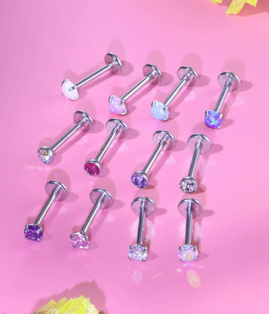 Online Kridzisw Kridzisw 18G 20G Threadless Push In Nose Rings Studs 6Mm 7Mm Bar Surgical Steel Flat Back Opal Cartilage Tragus Helix Earrings Stud Lip Larbret Ring Piercing Jewelry For Women Men Opal 2Mm 2.5Mm 3Mm