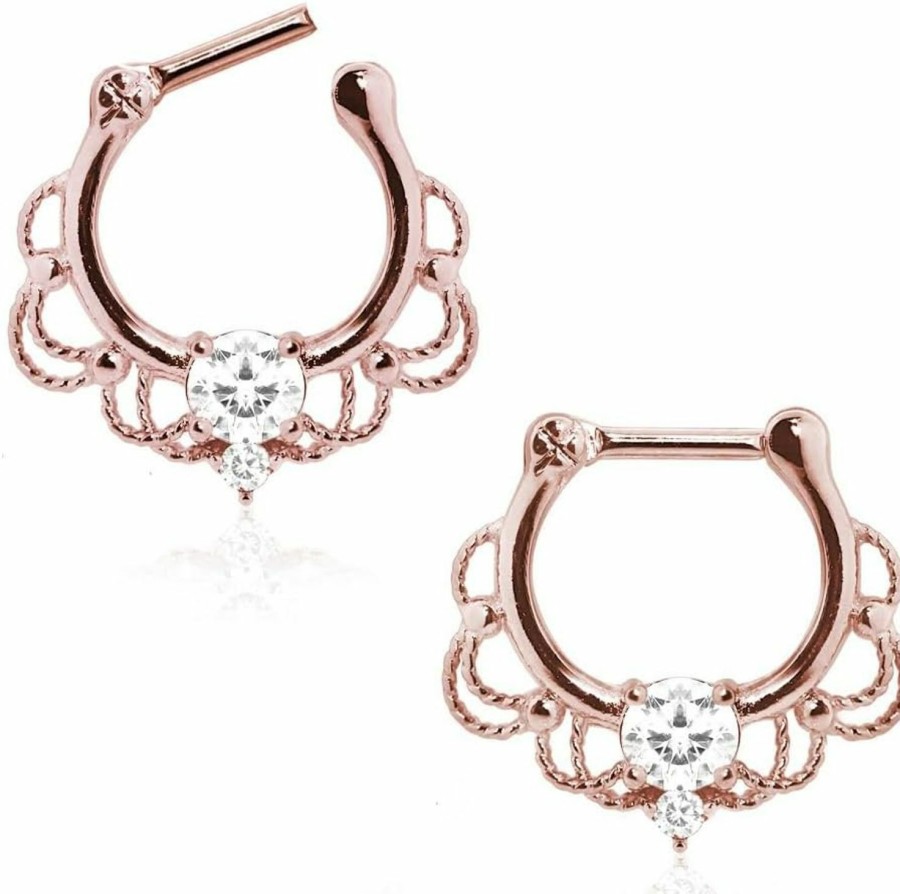 Online Little Aiden Little Aiden Rose Gold Plated Royalty Ornate Septum Clicker 316L Stainless Steel Size 16Ga 1/4\"