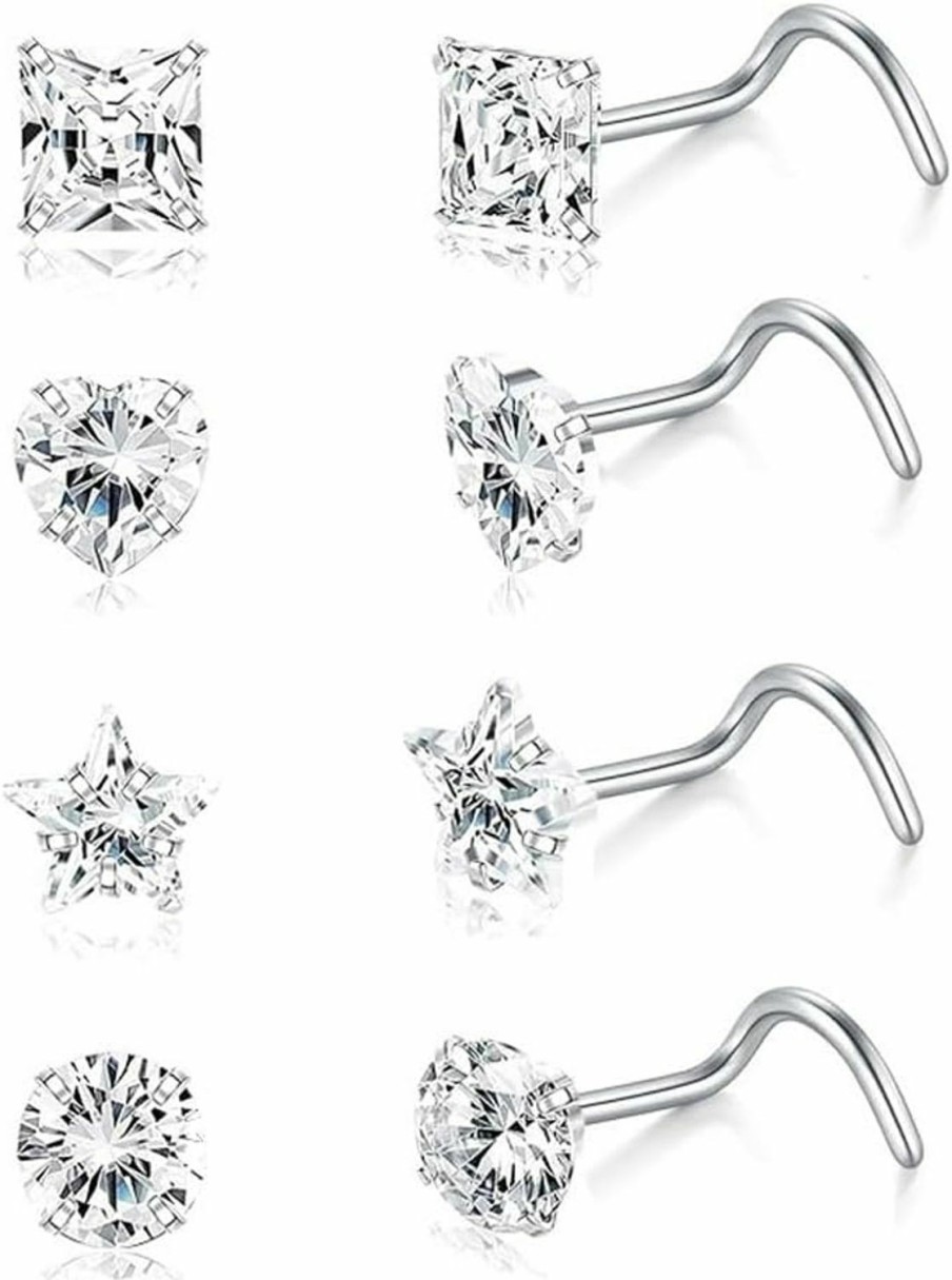 Wholesale Niaspi Niaspi 4Pcs Tiny Cz Nose Stud For Women Girls 20G Surgical Steel Nose Rings L-Shaped Screw Nose Studs Rings Fashionable Nose Lip Cartilage Piercing Jewelry