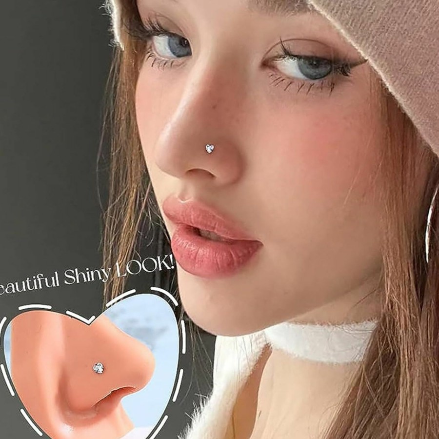 Wholesale Niaspi Niaspi 4Pcs Tiny Cz Nose Stud For Women Girls 20G Surgical Steel Nose Rings L-Shaped Screw Nose Studs Rings Fashionable Nose Lip Cartilage Piercing Jewelry