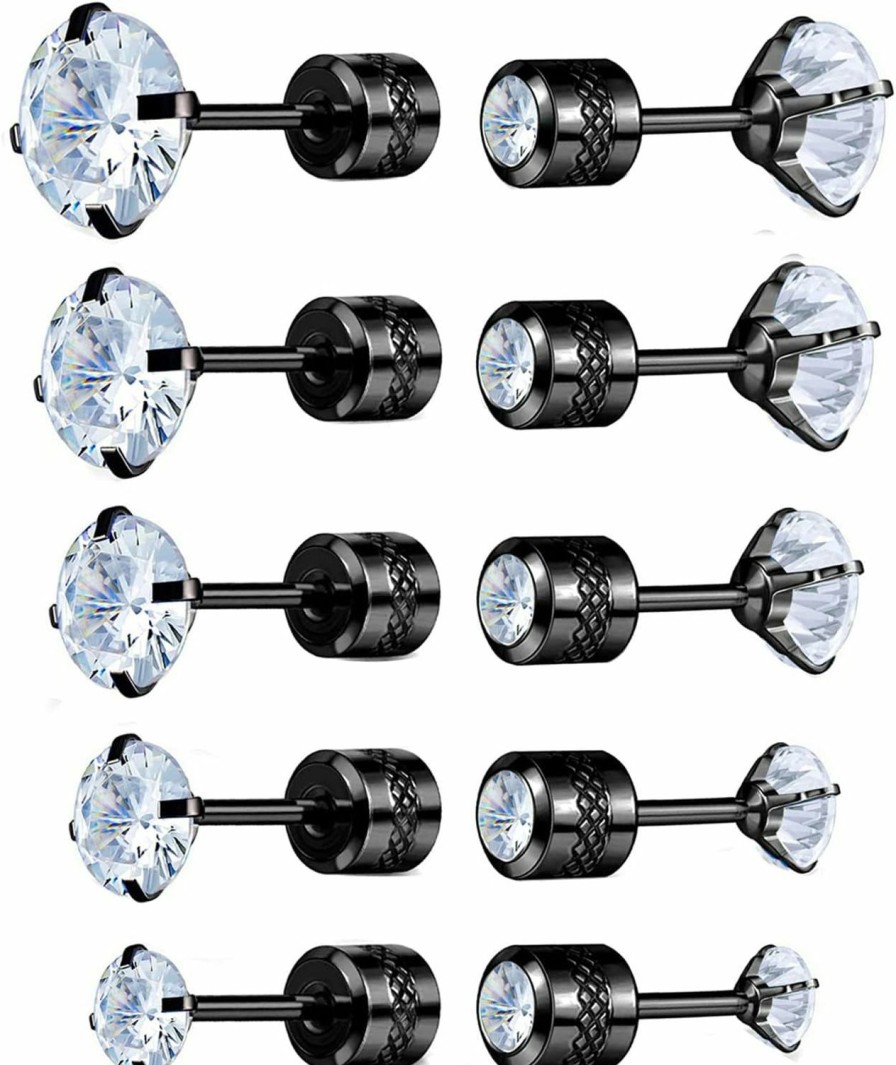 New APMMAT Titanium Screw Back Pack Of Earrings Cubic Zirconia Stud Set For Women Men Surgical Stainless Steel Hypoallergenic For Sensitive Ears Simulated Diamond 20G Helix Piercing