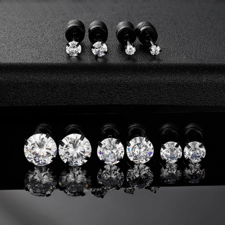 New APMMAT Titanium Screw Back Pack Of Earrings Cubic Zirconia Stud Set For Women Men Surgical Stainless Steel Hypoallergenic For Sensitive Ears Simulated Diamond 20G Helix Piercing