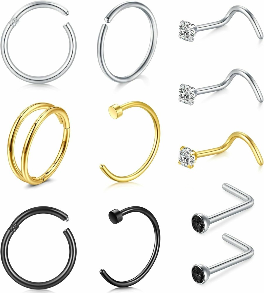 Hot MODRSA Modrsa Nose Rings 16Gauge L Shape Nose Studs Nose Screw Surgical Stainless Steel Thick C Shape Nose Ring Hoop High Nostril Nose Piercing Jewelry For Women Men