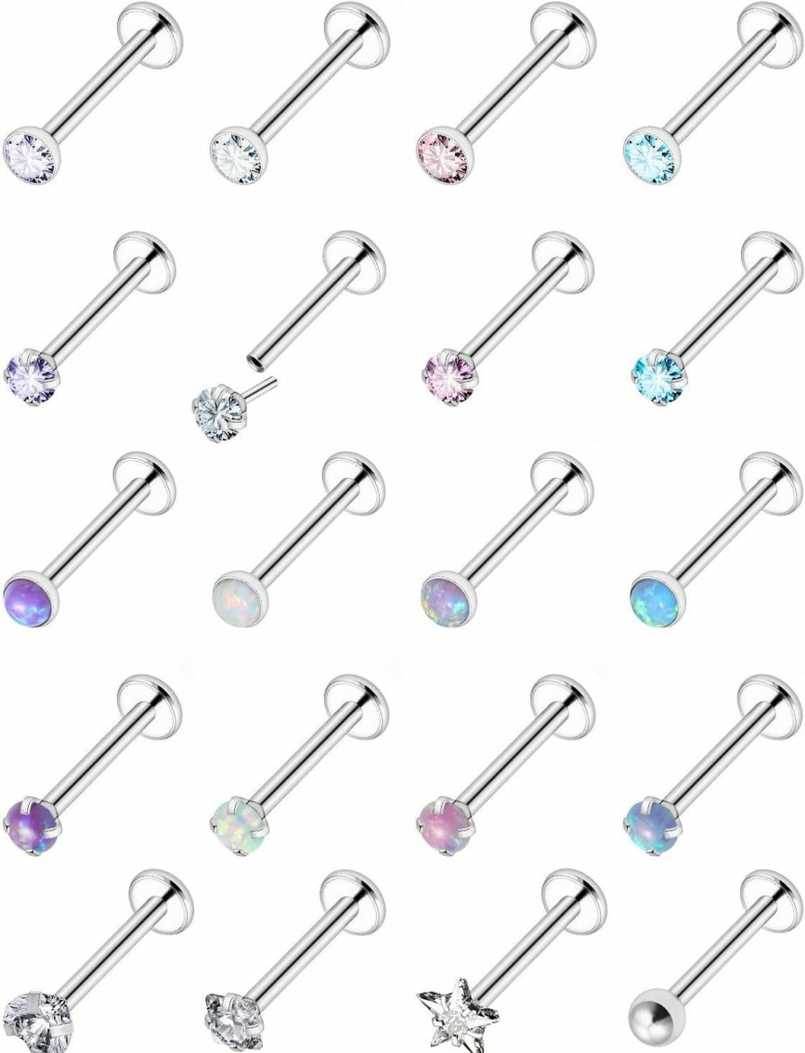 Clearance Vsnnsns Vsnnsns 18G 20G Threadless Push In Nose Rings For Women 316L Surgical Stainless Steel L Shaped Nose Studs Screw Bone Nose Rings Piercings Opal Nostril Piercing Diamond Cz 2Mm Silver 20Pcs