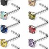 Online Ruifan Ruifan 10-40Pcs 20G Surgical Steel Diamond Cz Nose Stud Rings L Shaped Piercing Jewelry 1.5Mm 2Mm 2.5Mm 3Mm