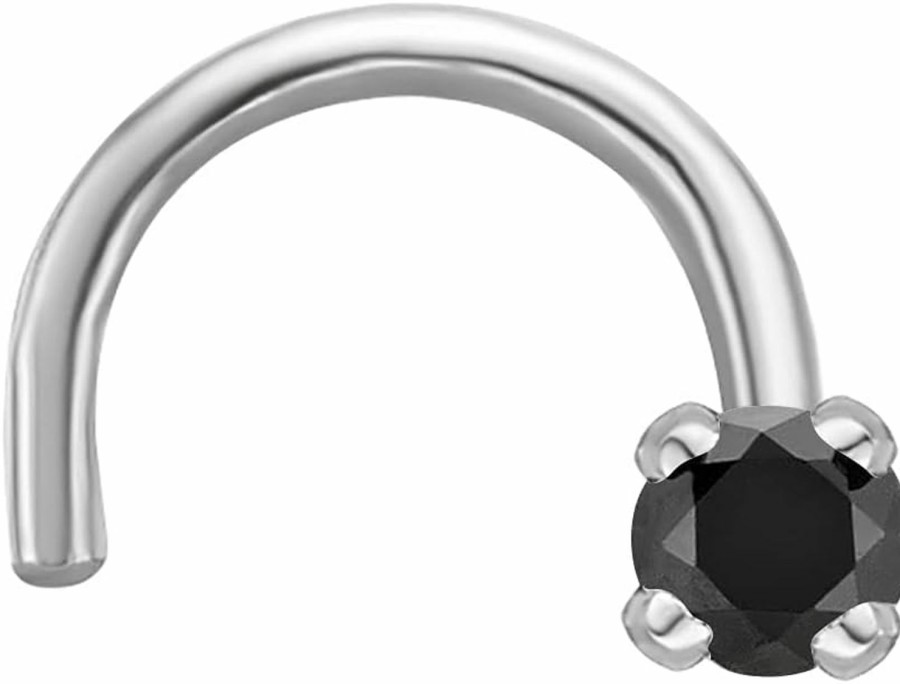 Wholesale Lavari Jewelers Lavari Jewelers 0.01 To 0.07 Carat Black Diamond Curved Screw Nose Ring For Women In 14K White Gold 20 Gauge