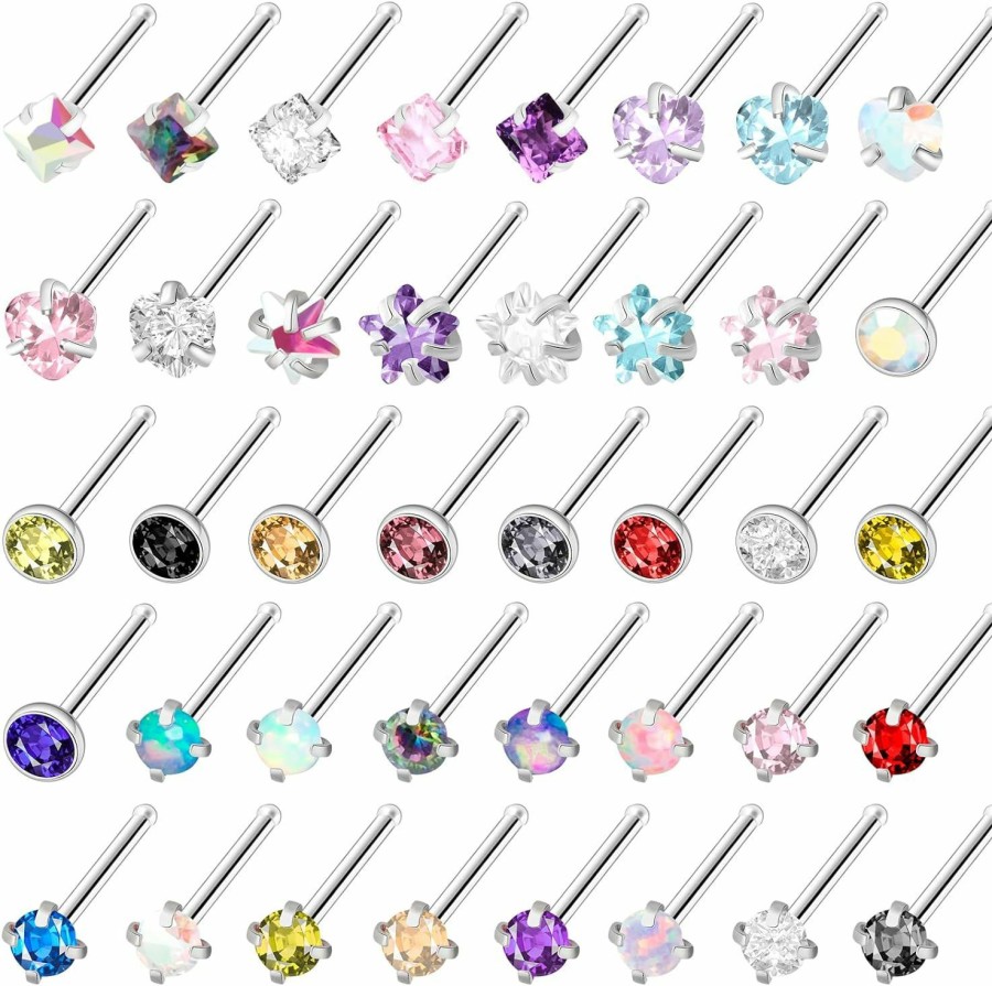 New ONESING Onesing 36-44 Pcs 18G 20G Nose Rings Studs Nose Rings For Women Nose Piercings Jewelry Surgical Stainless Steel Straight Nose Studs Moon Star Heart Butterfly Hypoallergenic Body Piercing Jewelry For Women Men