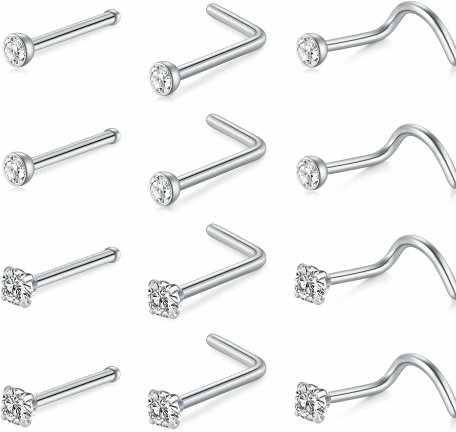 Online Mayhoop Mayhoop 20G Stainless Steel Nose Rings Nose Studs L Shape Nose Rings Studs Nose Screw Bone Diamond Corkscrew Nose Ring Nostril Nose Piercing Jewelry