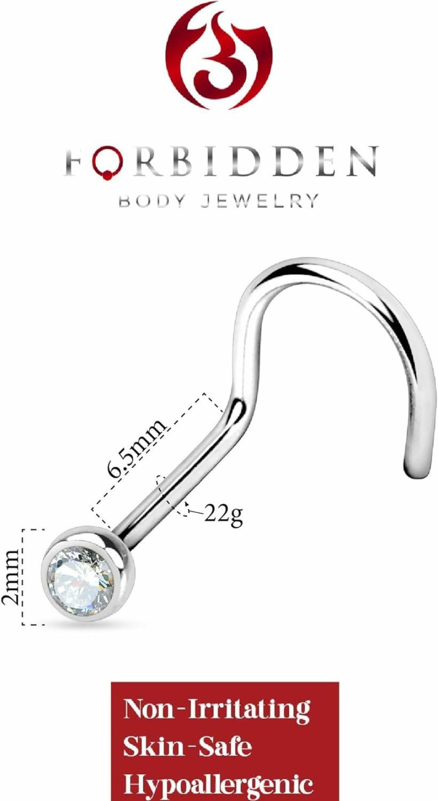 Clearance Forbidden Body Jewelry Forbidden Body Jewelry Nose Rings Clear Cz Press Fit Screw Nose Piercing Jewelry 22G Stainless Steel