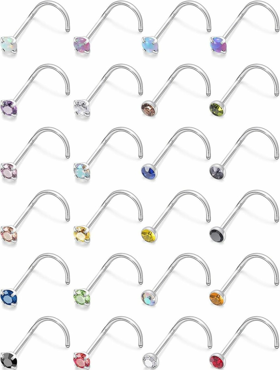 New Generic Lsnevsie 18G 20G 22G Surgical Steel Opal Nose Rings Studs For Women Men Nose Piercing Jewelry Top Diamond 1.5Mm 2Mm 2.5Mm 3Mm 24Pcs